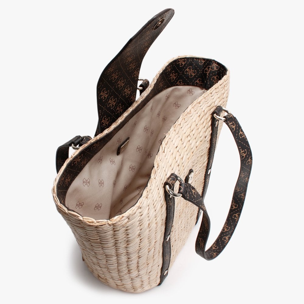 Palona Brown Repeat Logo Straw Tote Bag