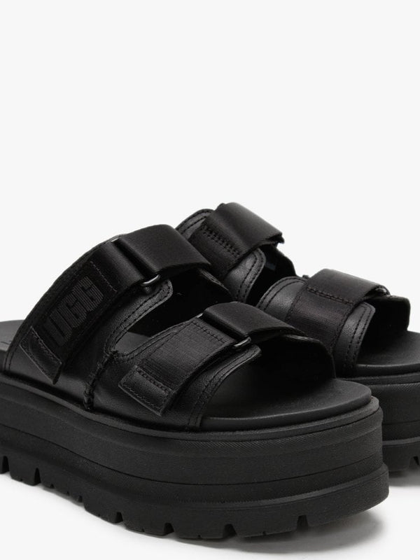 Clem Black Leather Chunky Sliders