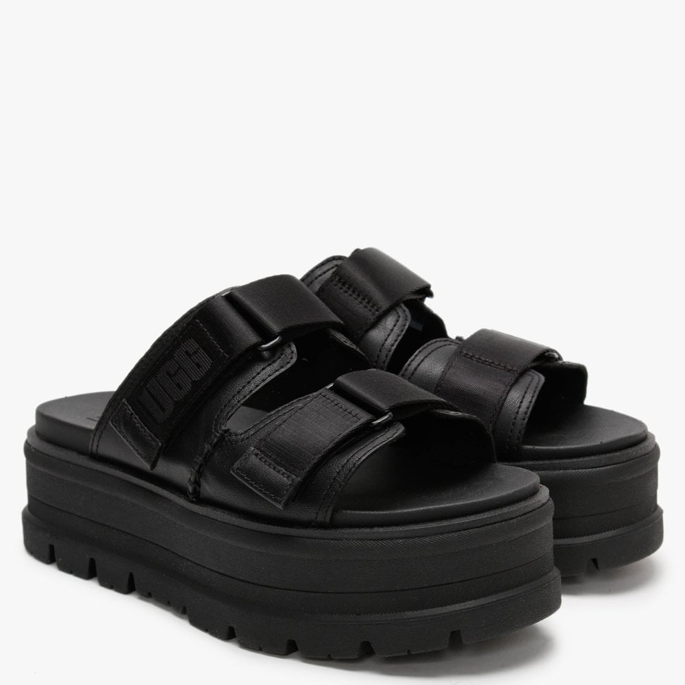 Clem Black Leather Chunky Sliders