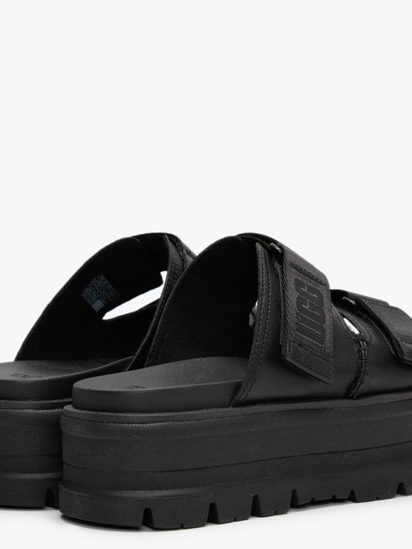 Clem Black Leather Chunky Sliders