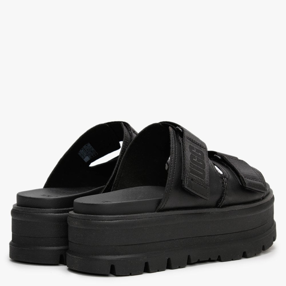 Clem Black Leather Chunky Sliders