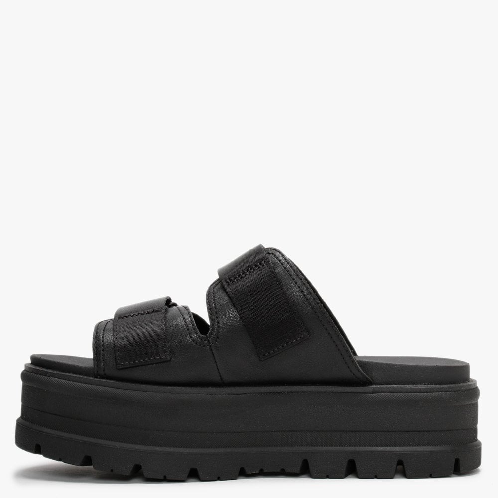 Clem Black Leather Chunky Sliders