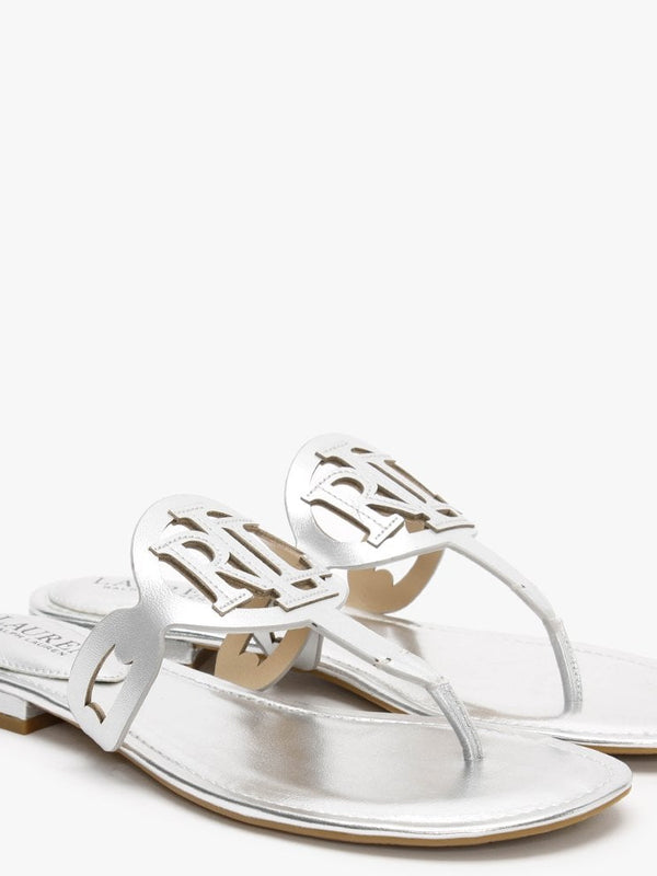 Audrie Silver Burnished Leather Logo Sandals