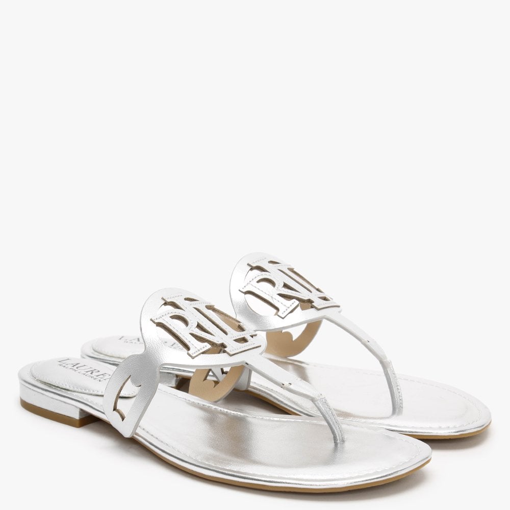 Audrie Silver Burnished Leather Logo Sandals