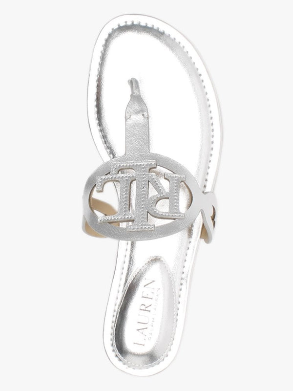 Audrie Silver Burnished Leather Logo Sandals