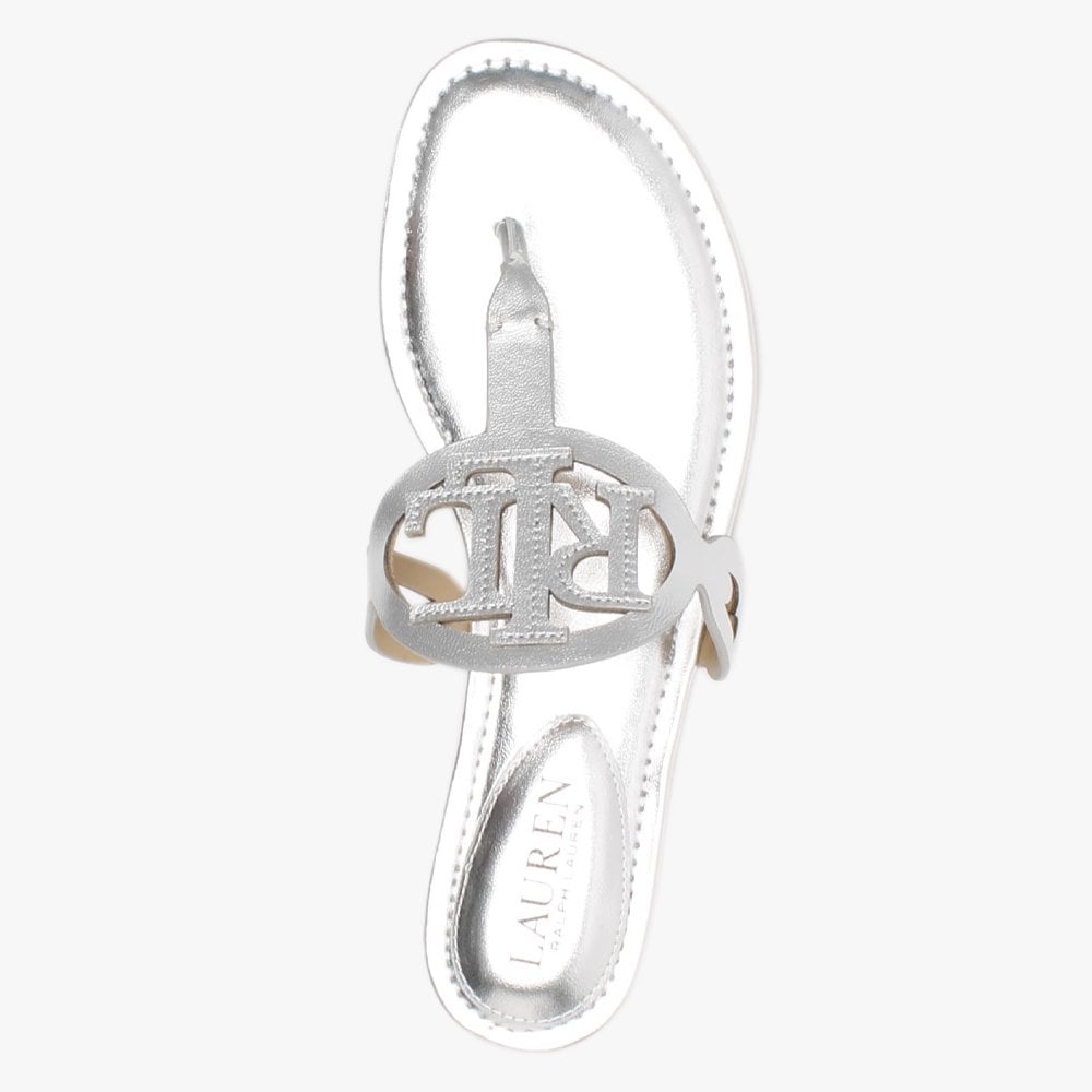 Audrie Silver Burnished Leather Logo Sandals