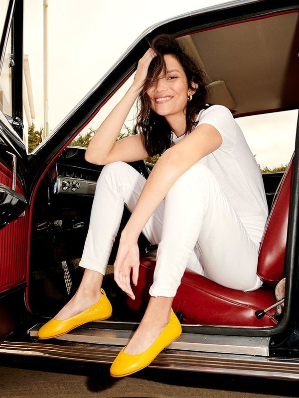 Allegro Sunshine Yellow Leather Ballerina Pumps