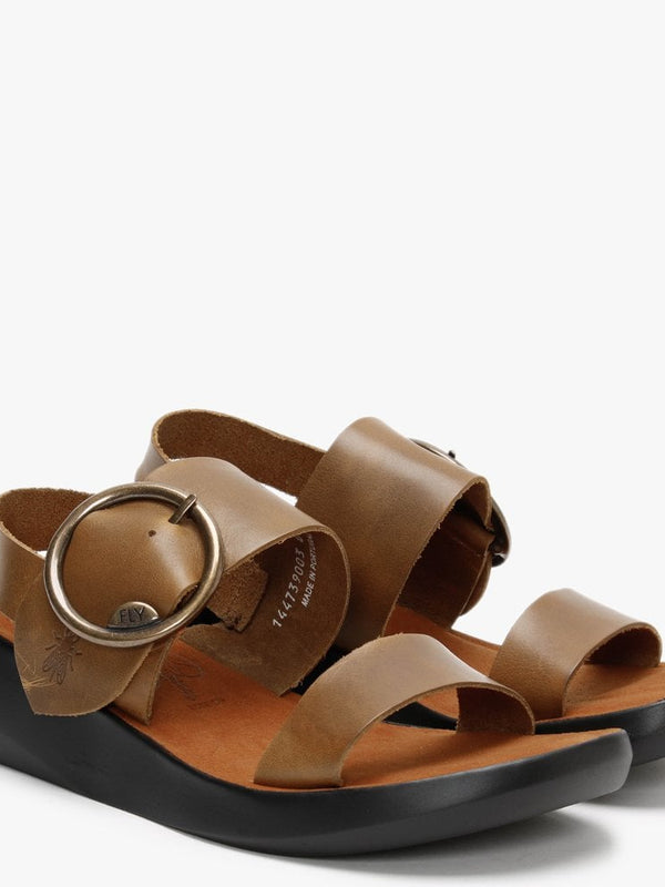 Bani Camel Leather Big Buckle Sandals