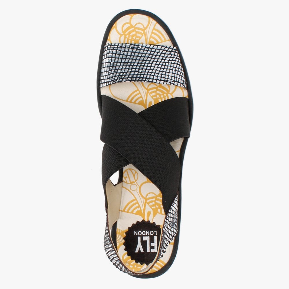 Yaji Black Off White Black Elasticated Cross Strap Wedge Sandals