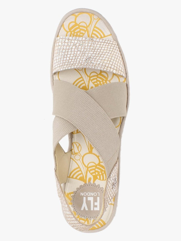 Yaji Tan Gold Concre Elasticated Cross Strap Wedge Sandals