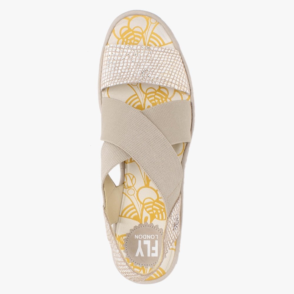 Yaji Tan Gold Concre Elasticated Cross Strap Wedge Sandals