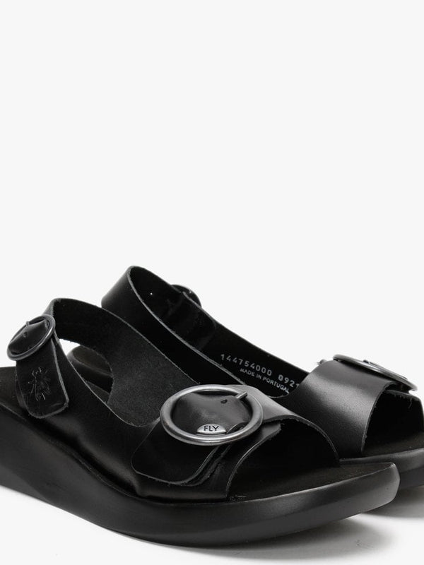 Berk Black Leather Double Buckle Sandals