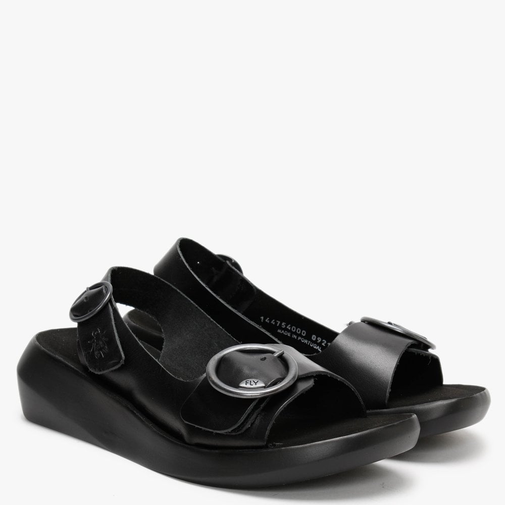 Berk Black Leather Double Buckle Sandals