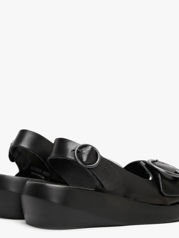 Berk Black Leather Double Buckle Sandals