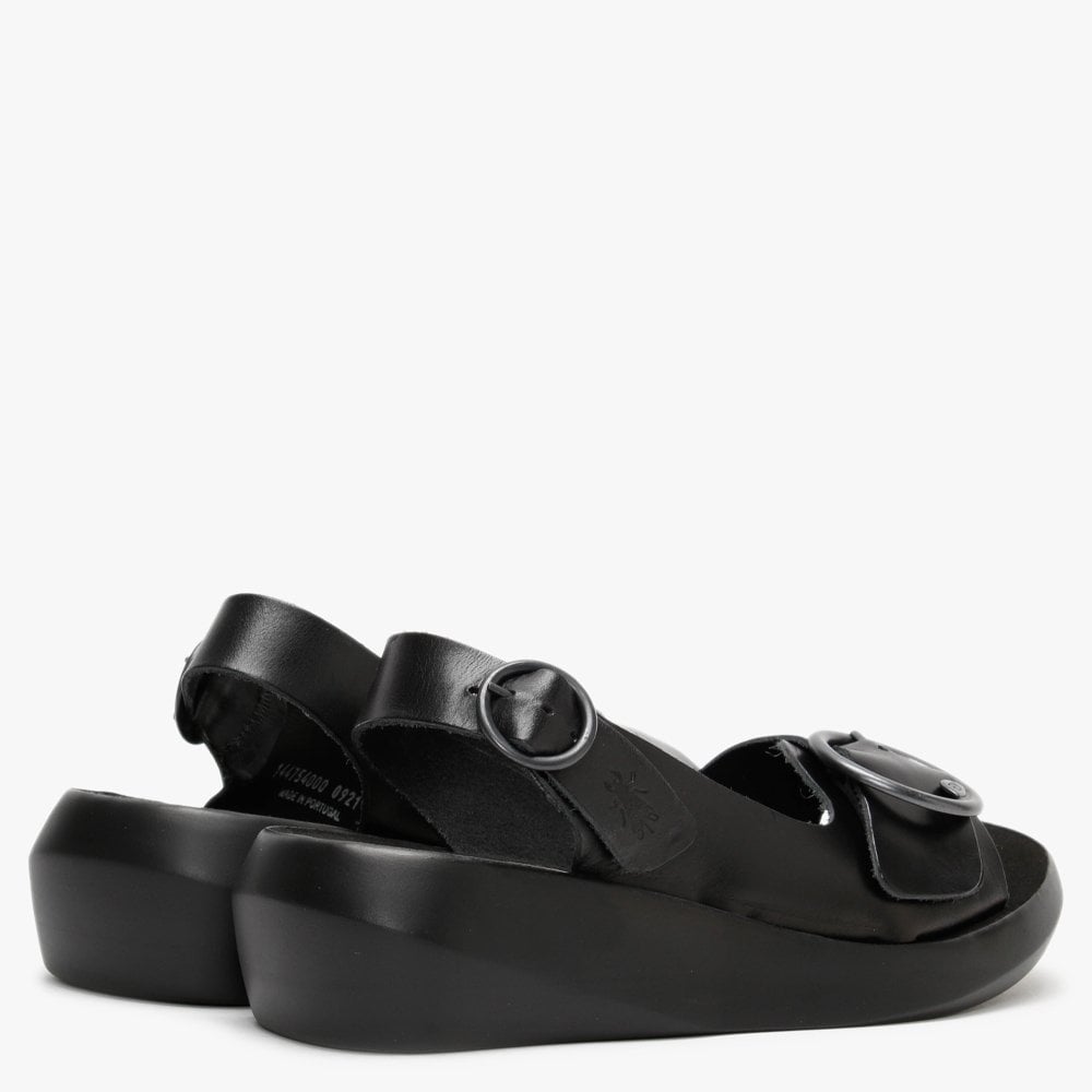 Berk Black Leather Double Buckle Sandals