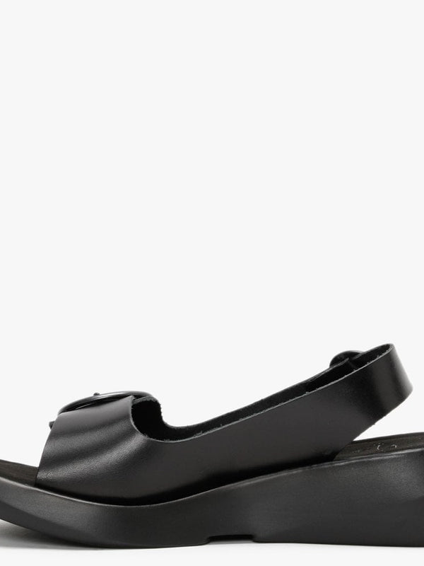 Berk Black Leather Double Buckle Sandals