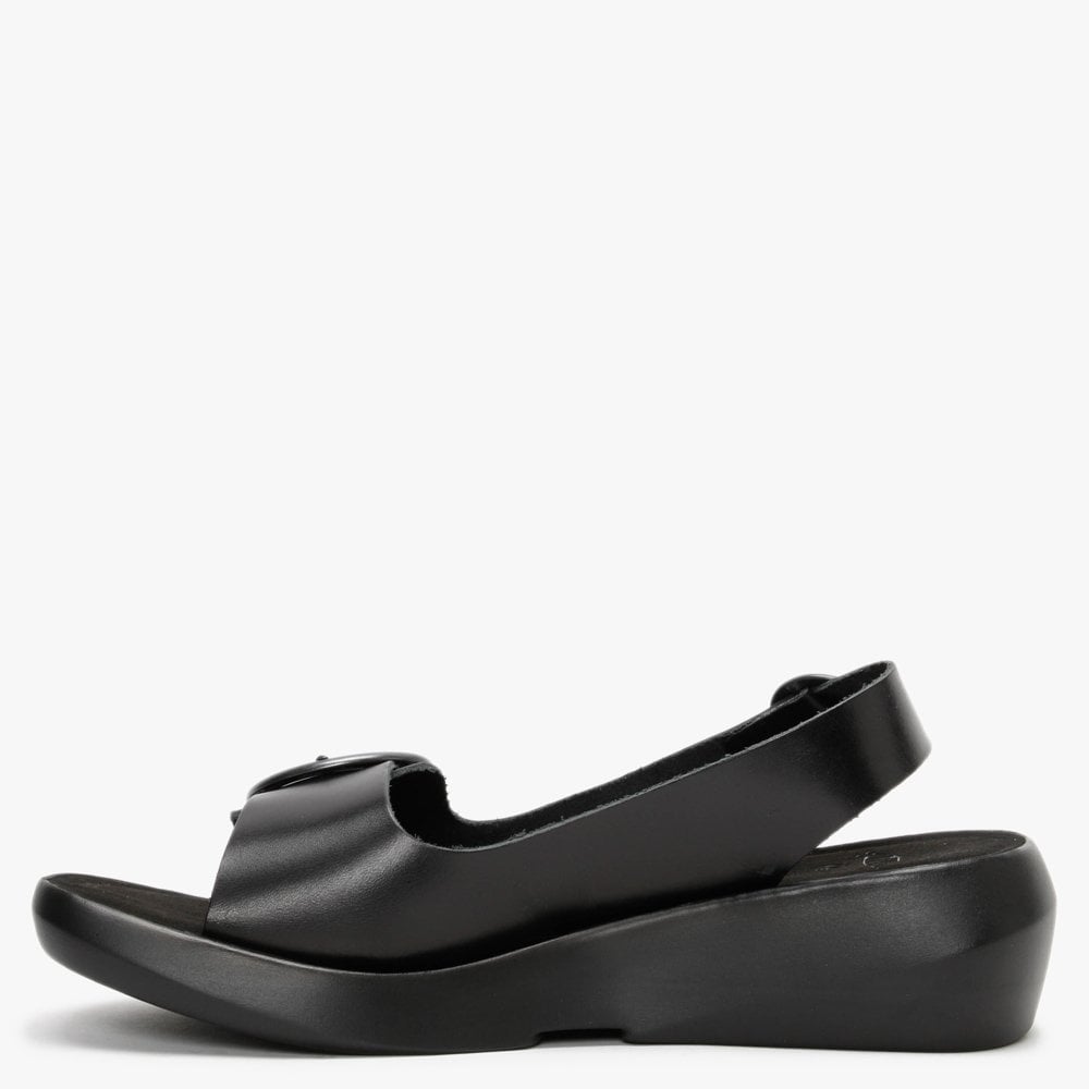 Berk Black Leather Double Buckle Sandals