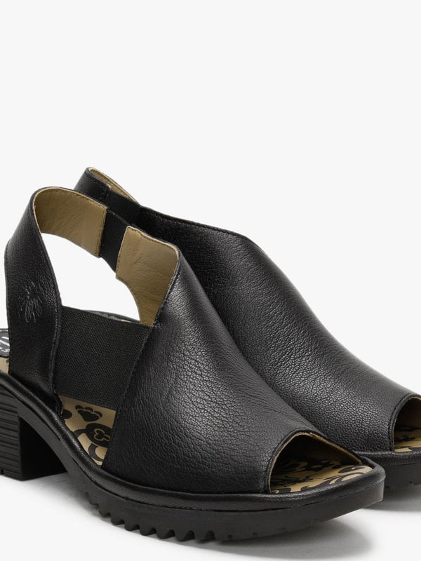 Wily Black Leather Elasticated Sandals