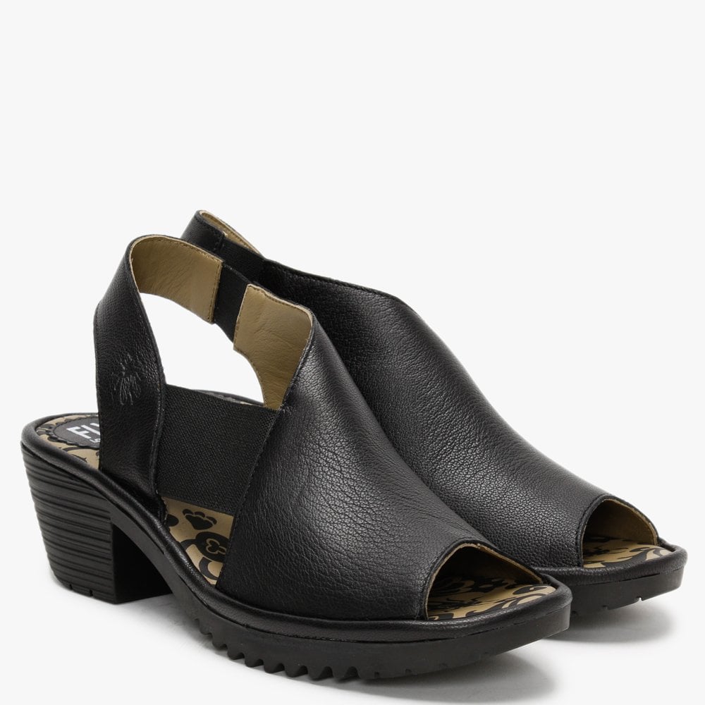 Wily Black Leather Elasticated Sandals
