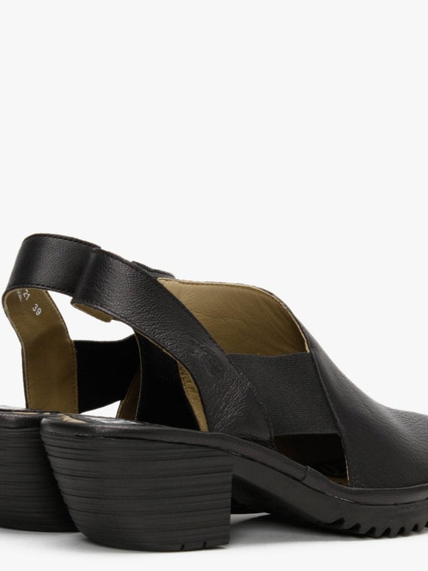 Wily Black Leather Elasticated Sandals