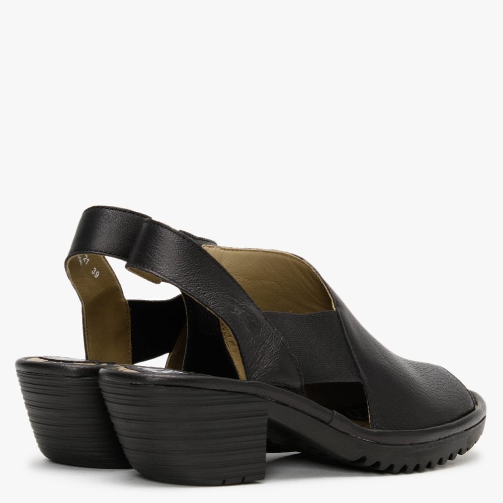 Wily Black Leather Elasticated Sandals