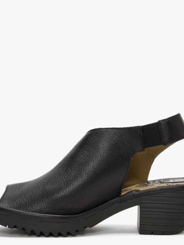 Wily Black Leather Elasticated Sandals