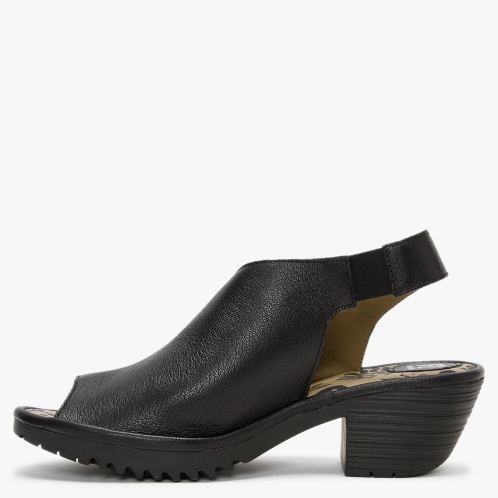 Wily Black Leather Elasticated Sandals