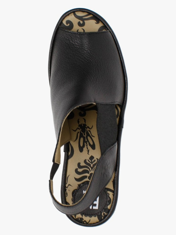 Wily Black Leather Elasticated Sandals
