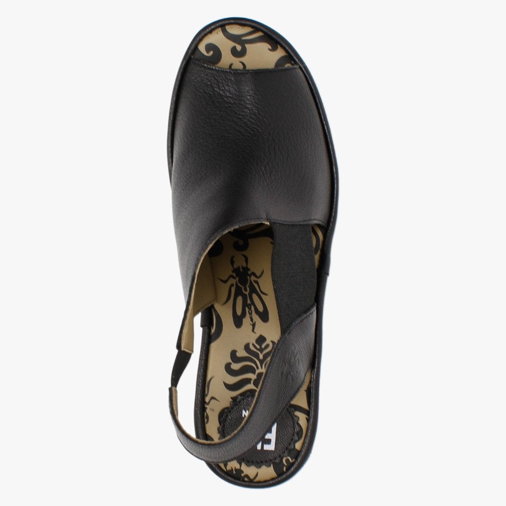 Wily Black Leather Elasticated Sandals