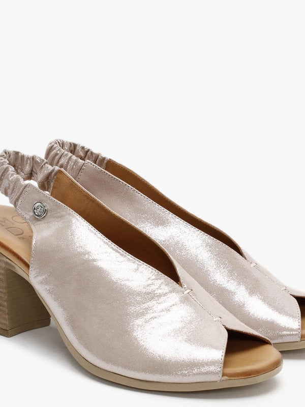 Mirello Taupe Metallic Leather Sling Back Sandals