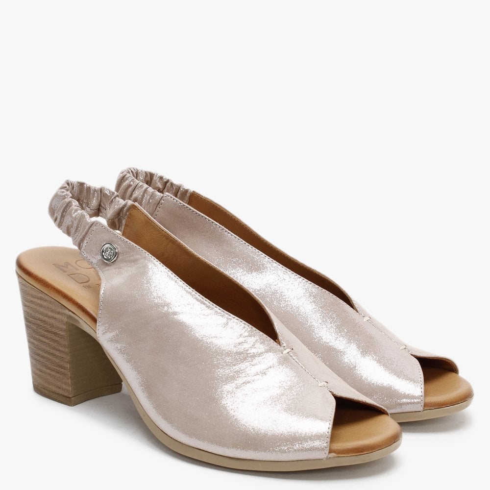 Mirello Taupe Metallic Leather Sling Back Sandals