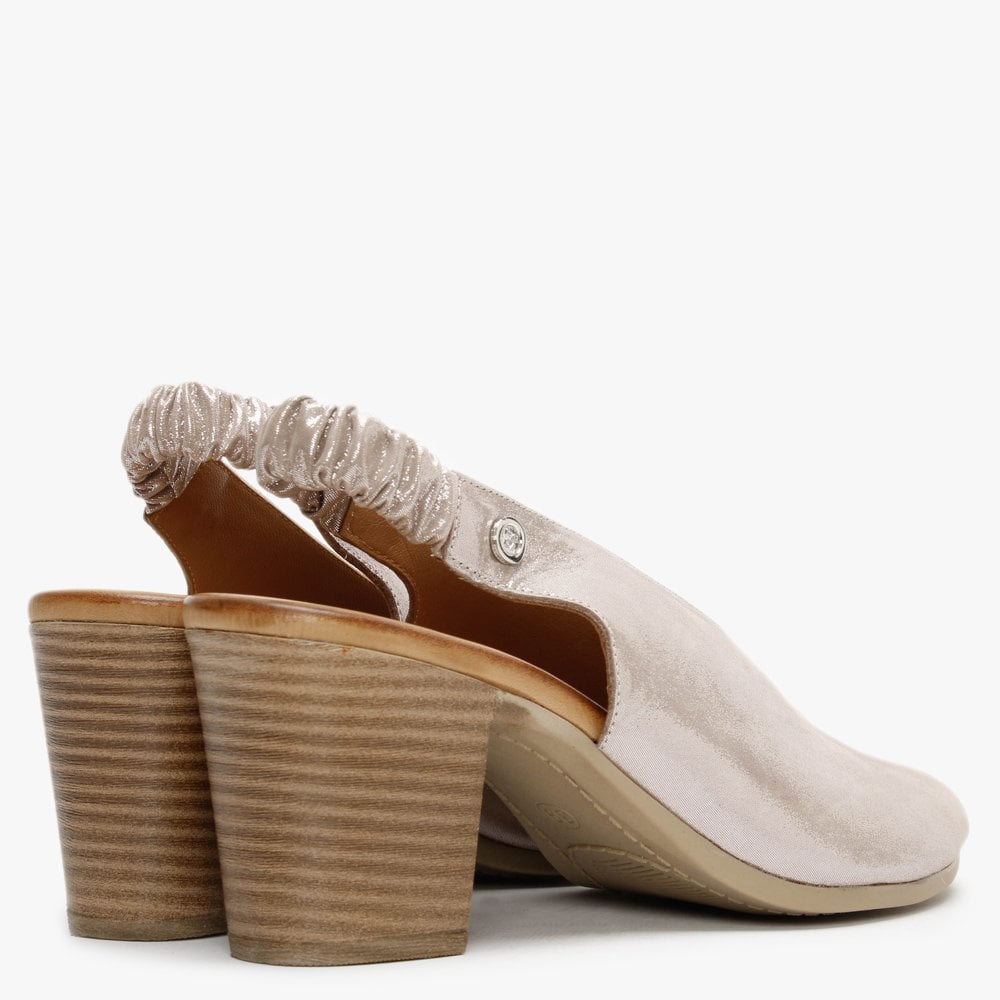 Mirello Taupe Metallic Leather Sling Back Sandals