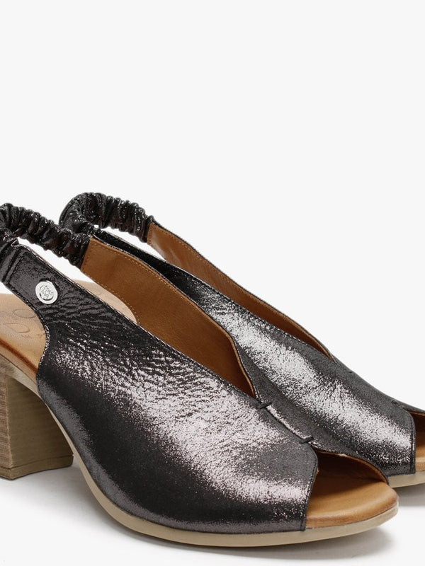 Mirello Black Metallic Leather Sling Back Sandals
