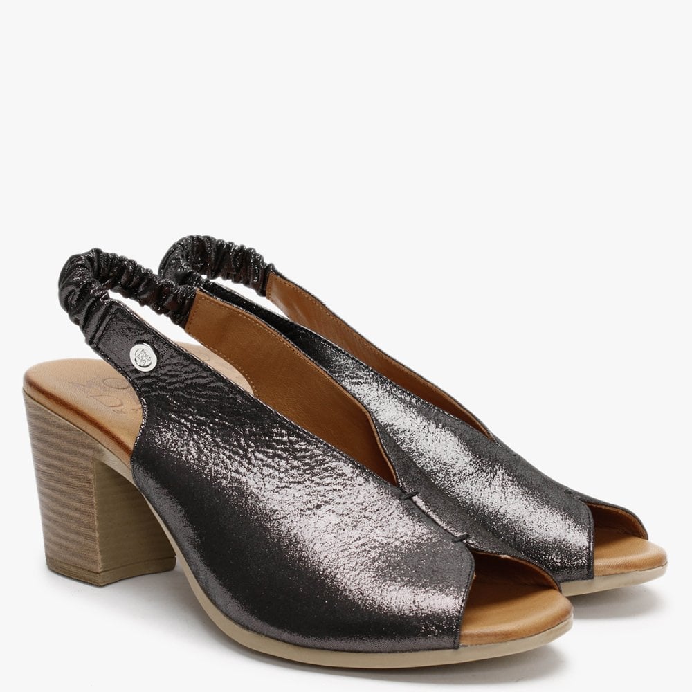 Mirello Black Metallic Leather Sling Back Sandals