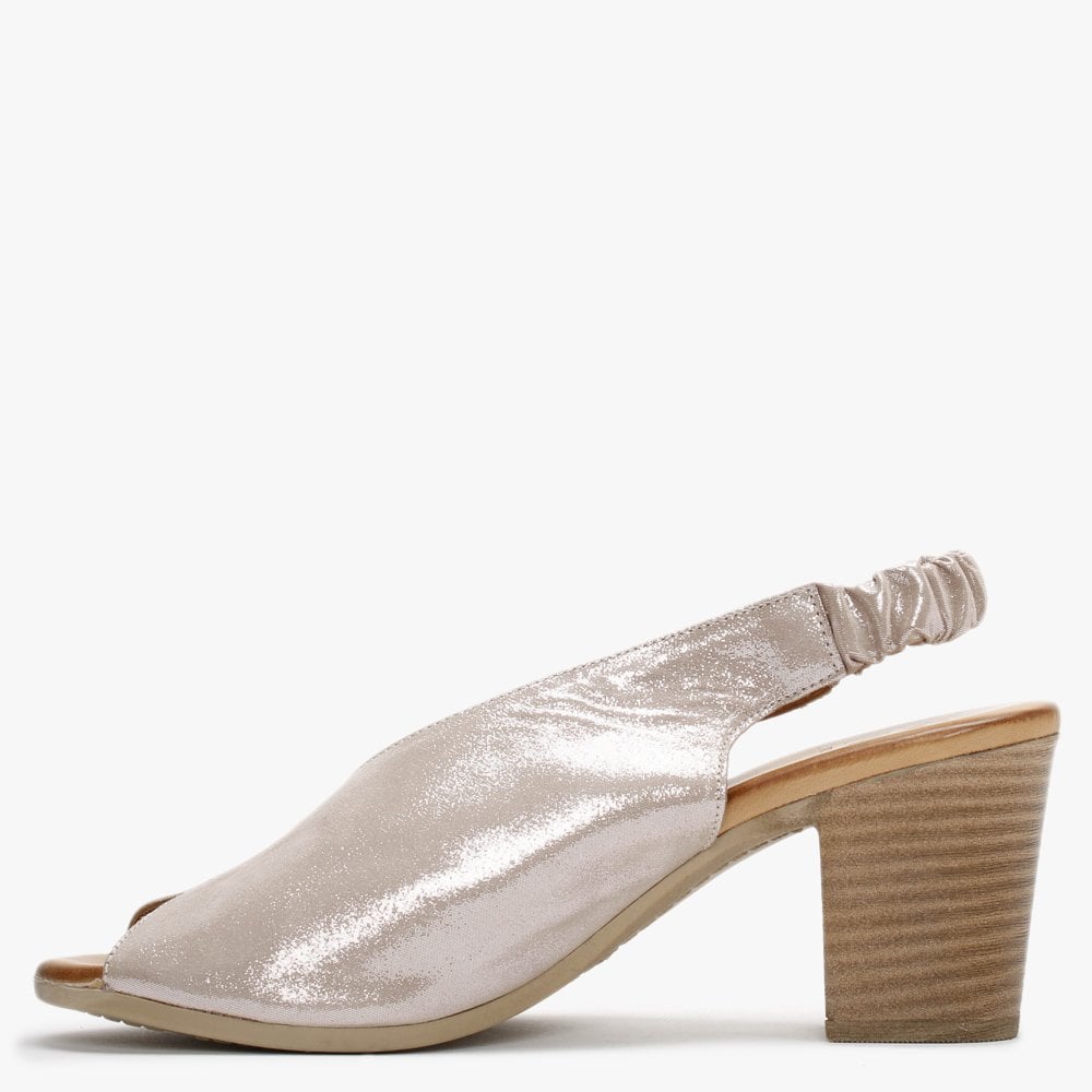 Mirello Taupe Metallic Leather Sling Back Sandals