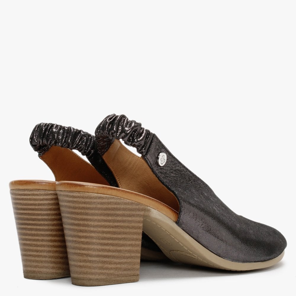 Mirello Black Metallic Leather Sling Back Sandals