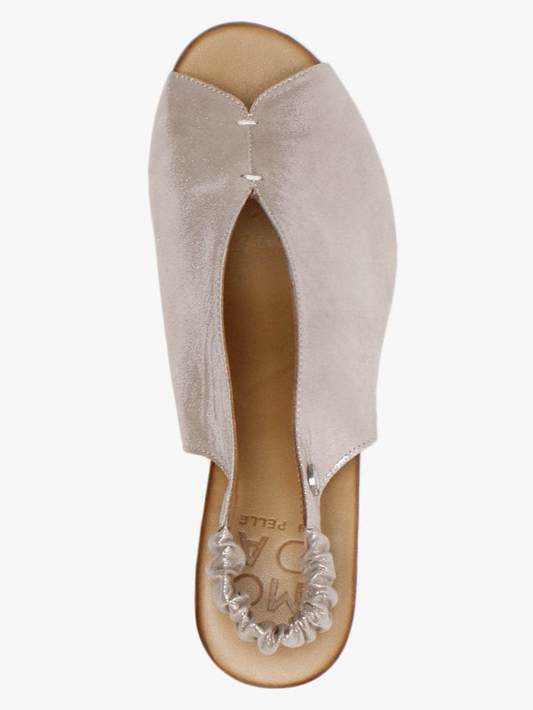 Mirello Taupe Metallic Leather Sling Back Sandals