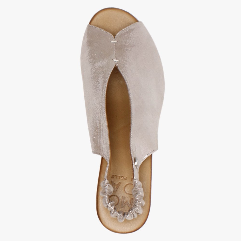 Mirello Taupe Metallic Leather Sling Back Sandals