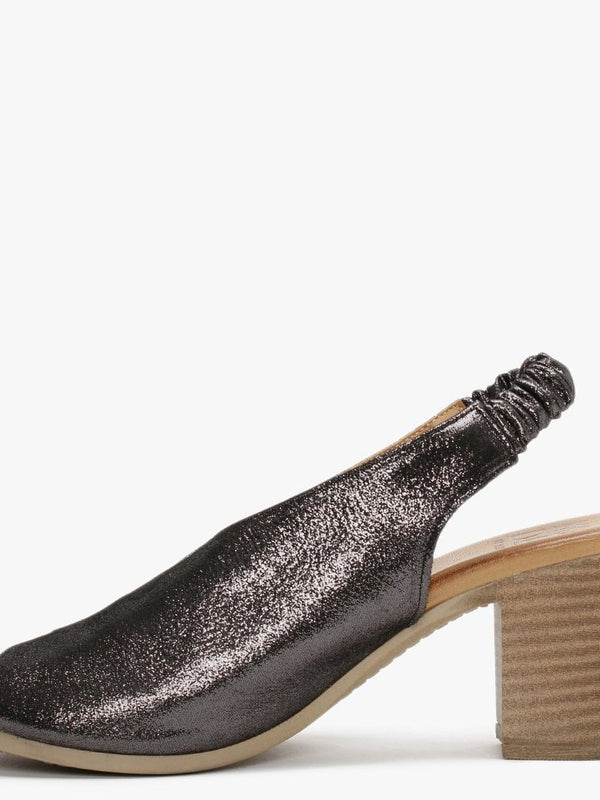 Mirello Black Metallic Leather Sling Back Sandals