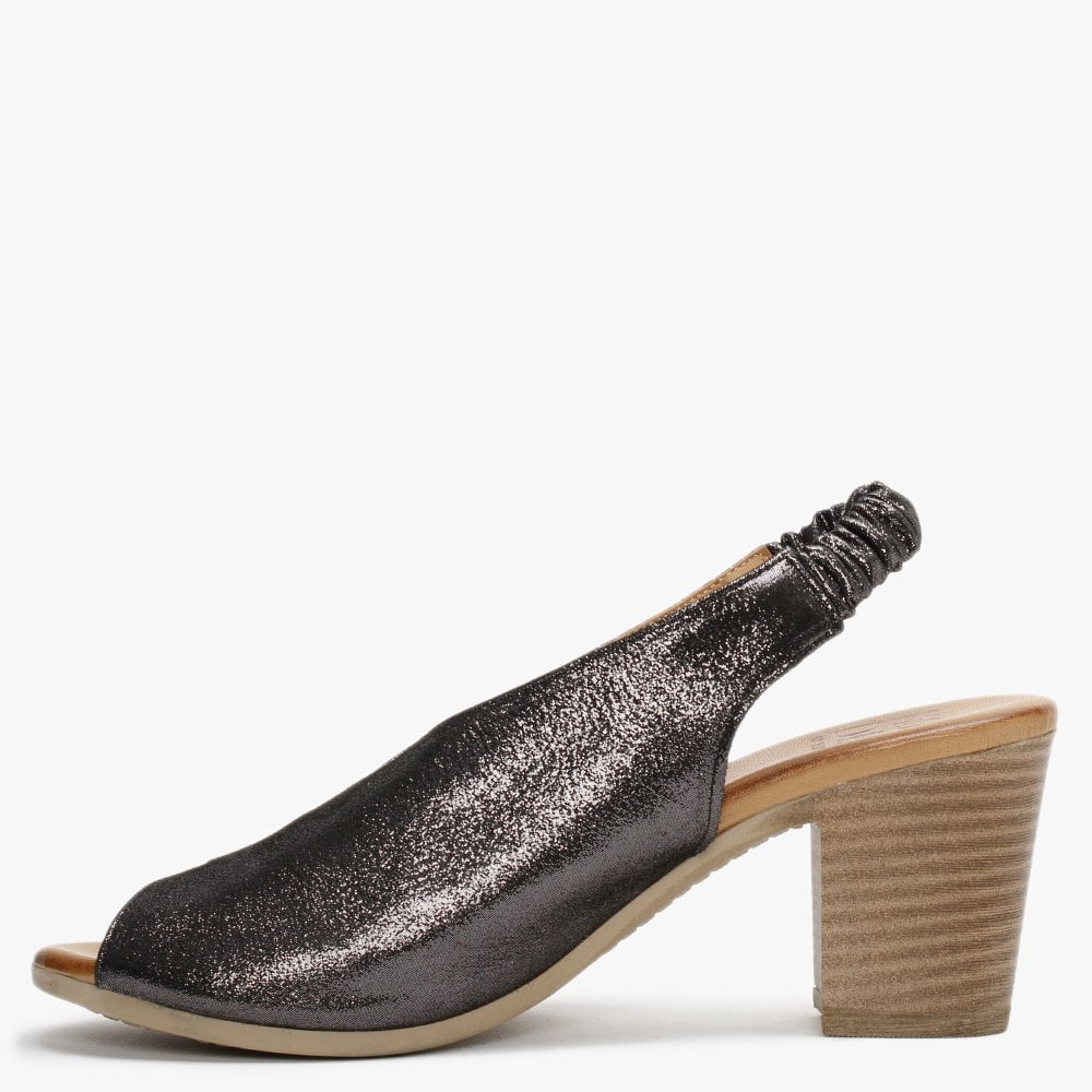 Mirello Black Metallic Leather Sling Back Sandals