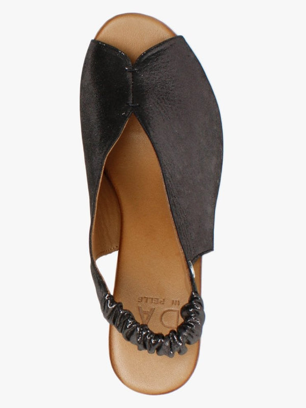 Mirello Black Metallic Leather Sling Back Sandals