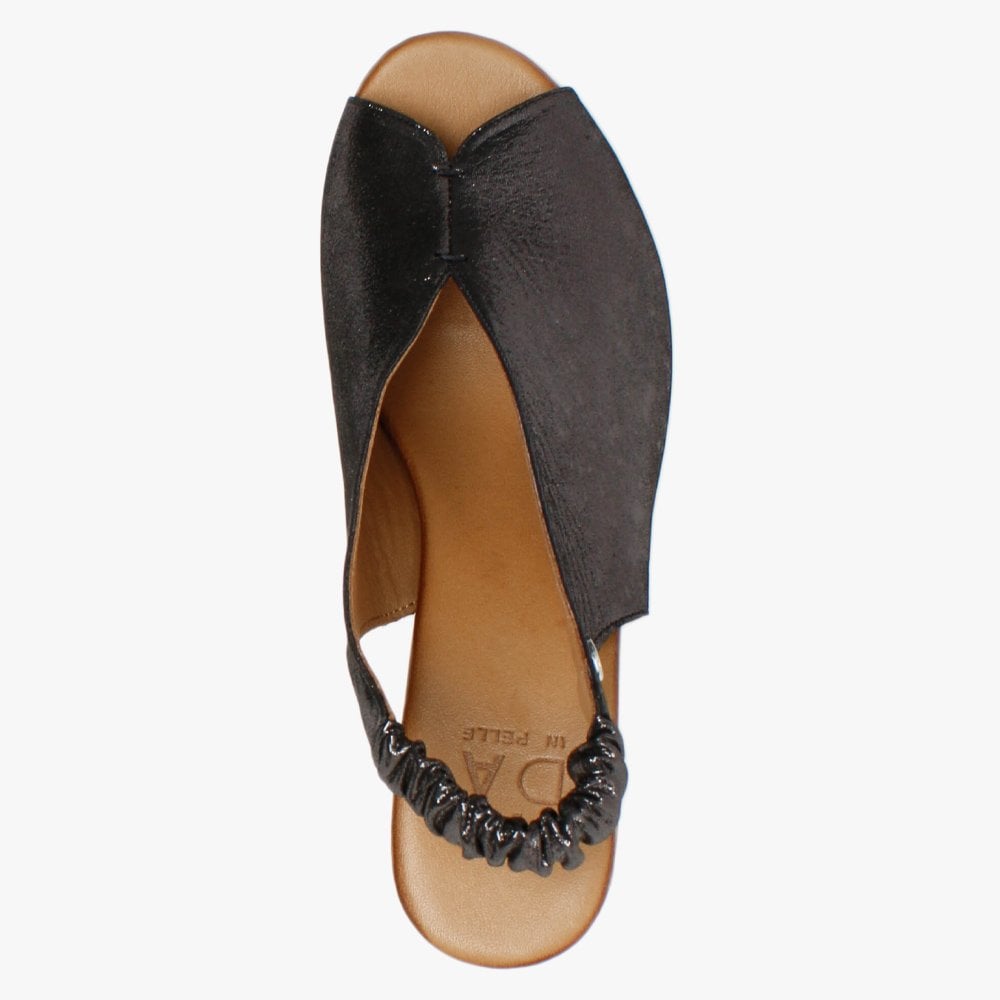 Mirello Black Metallic Leather Sling Back Sandals