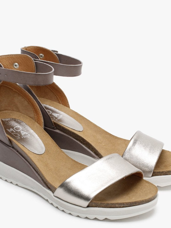 Loraynie Pewter Leather Wedge Sandals