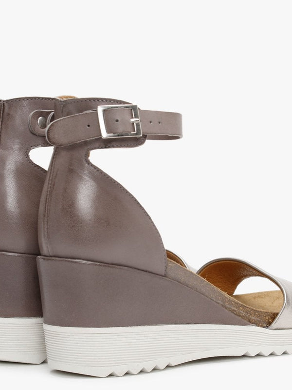 Loraynie Pewter Leather Wedge Sandals