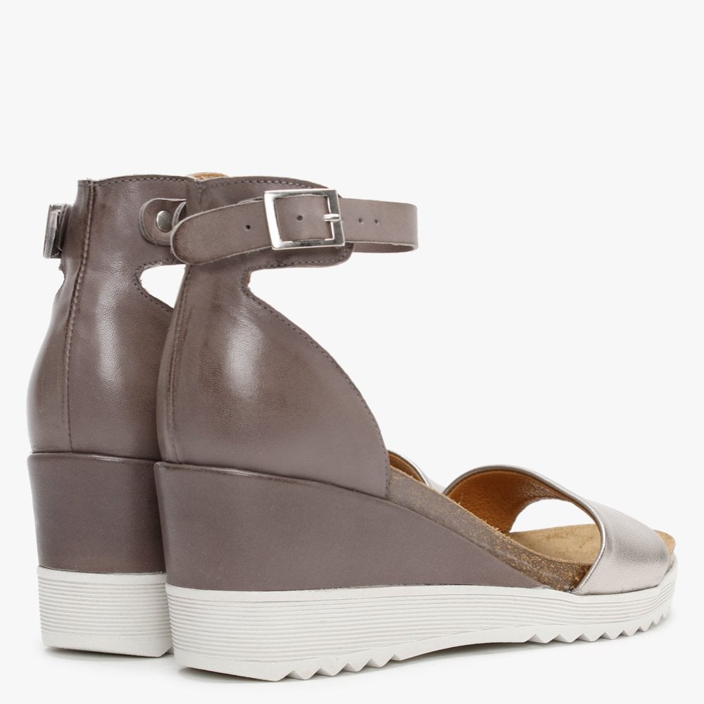 Loraynie Pewter Leather Wedge Sandals