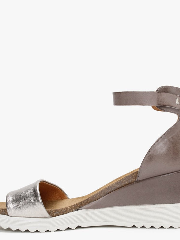 Loraynie Pewter Leather Wedge Sandals