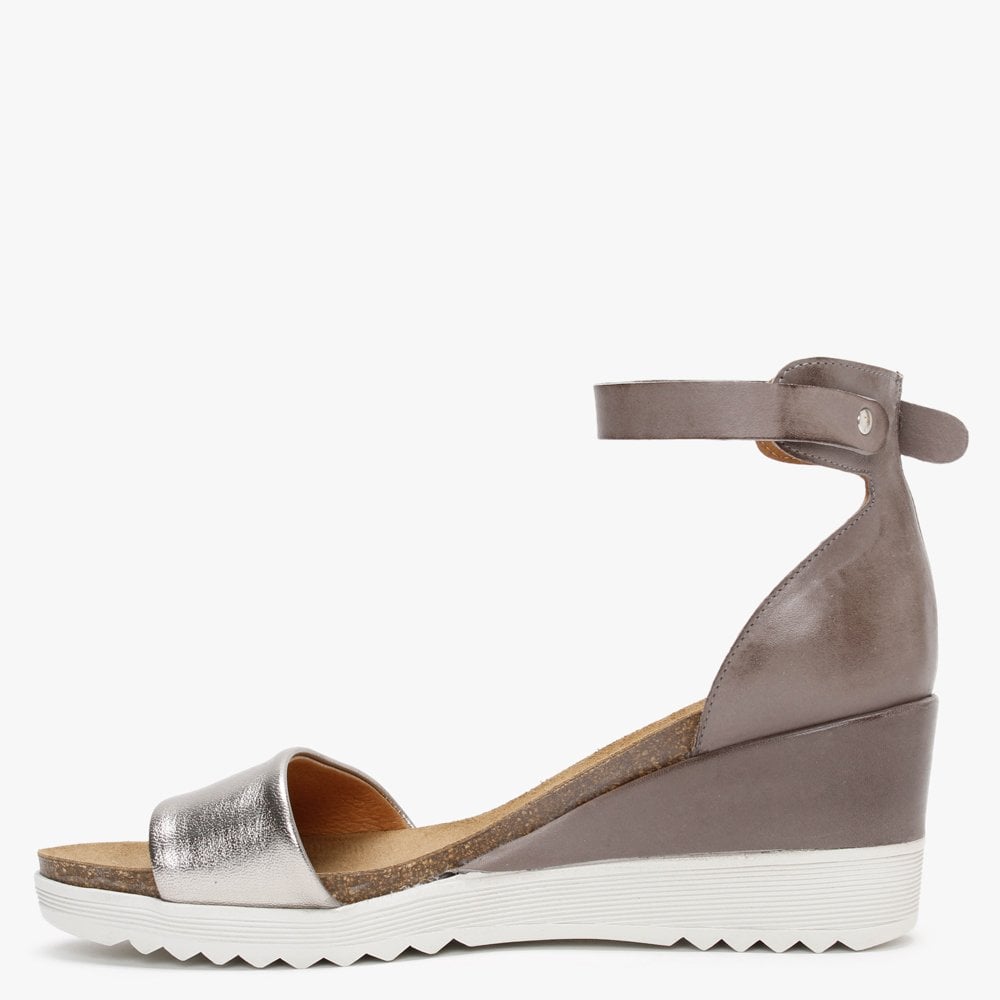 Loraynie Pewter Leather Wedge Sandals