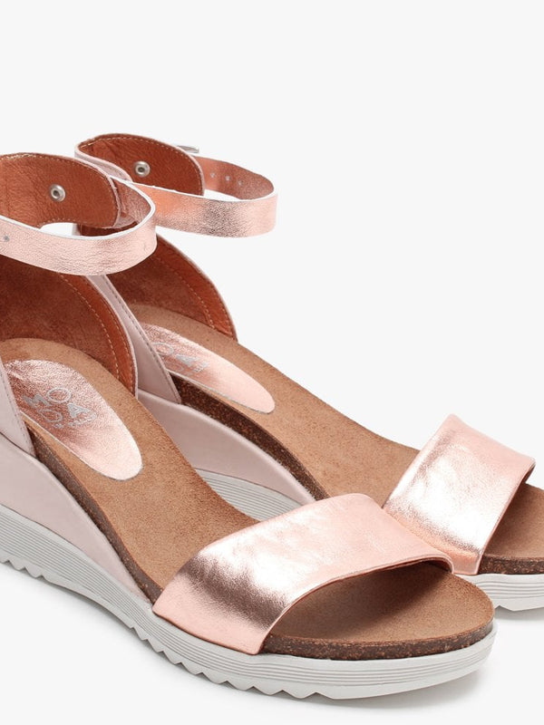 Loraynie Rose Gold Leather Wedge Sandals