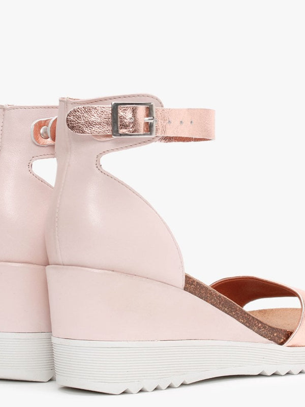 Loraynie Rose Gold Leather Wedge Sandals