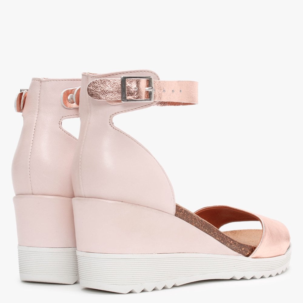 Loraynie Rose Gold Leather Wedge Sandals